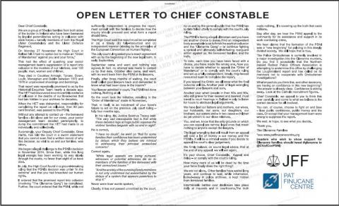 Letter to Chief Constable re Glenanne